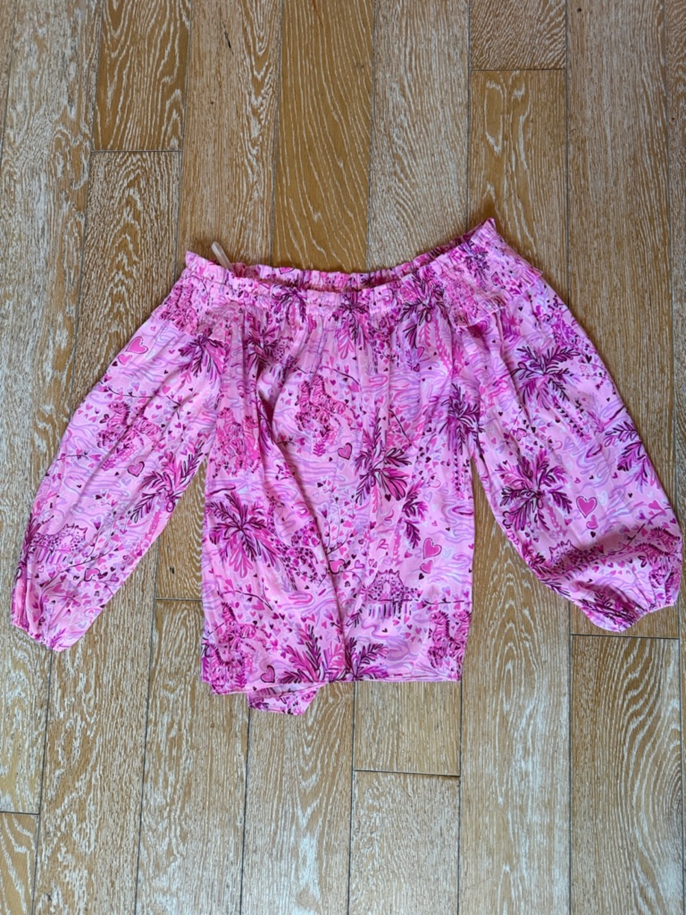 Lilly Pulitzer Pink Hearts Off-Shoulder Floral Print Top